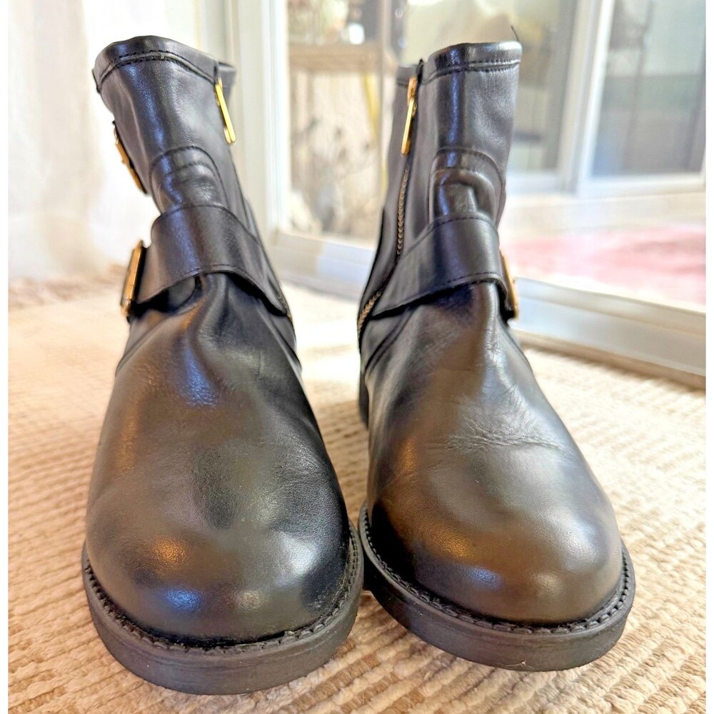 Boots Women's Steve Madden Ankle Boots Leather upper Black / Gold Size 8.5 - Picture 8 of 9
